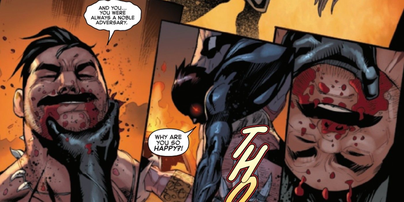 panels from The Amazing Spider-Man #35, Kraven the Hunter gets beat up by Black Suit Spider-Man