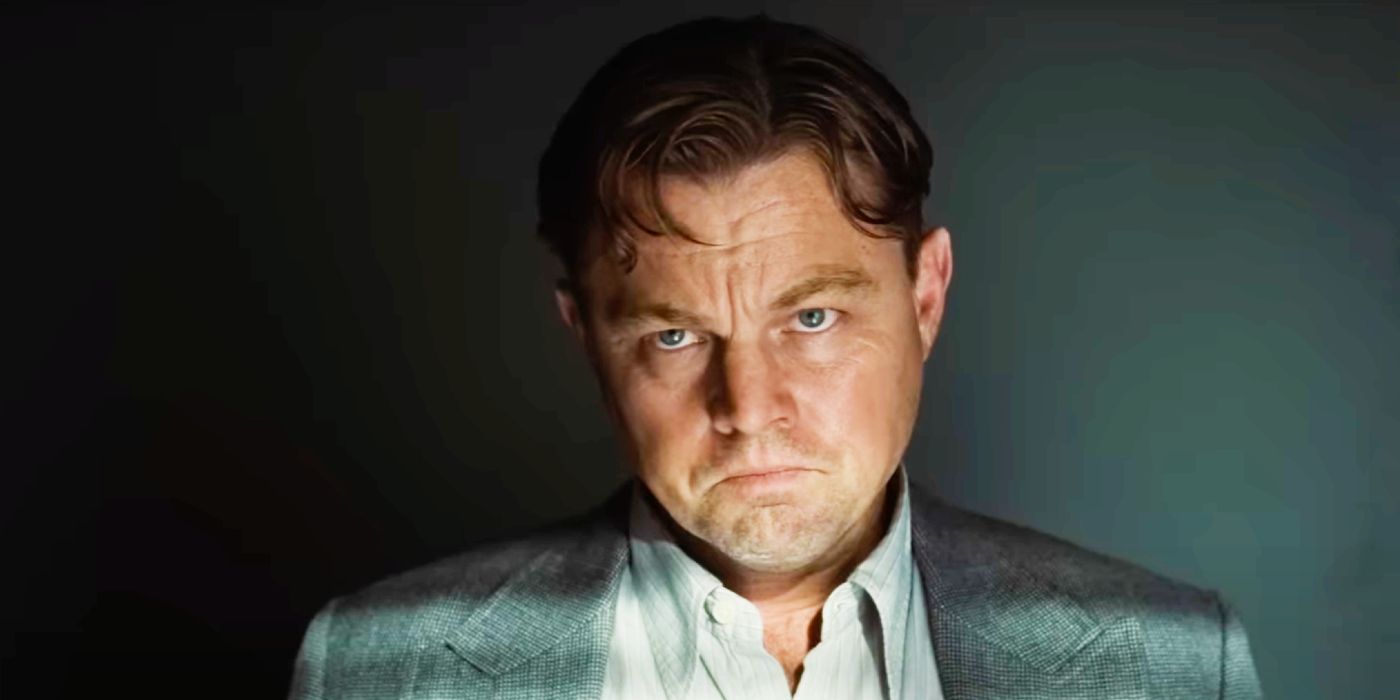 Leonardo DiCaprio scowling as Ernest in Killers of the Flower Moon.