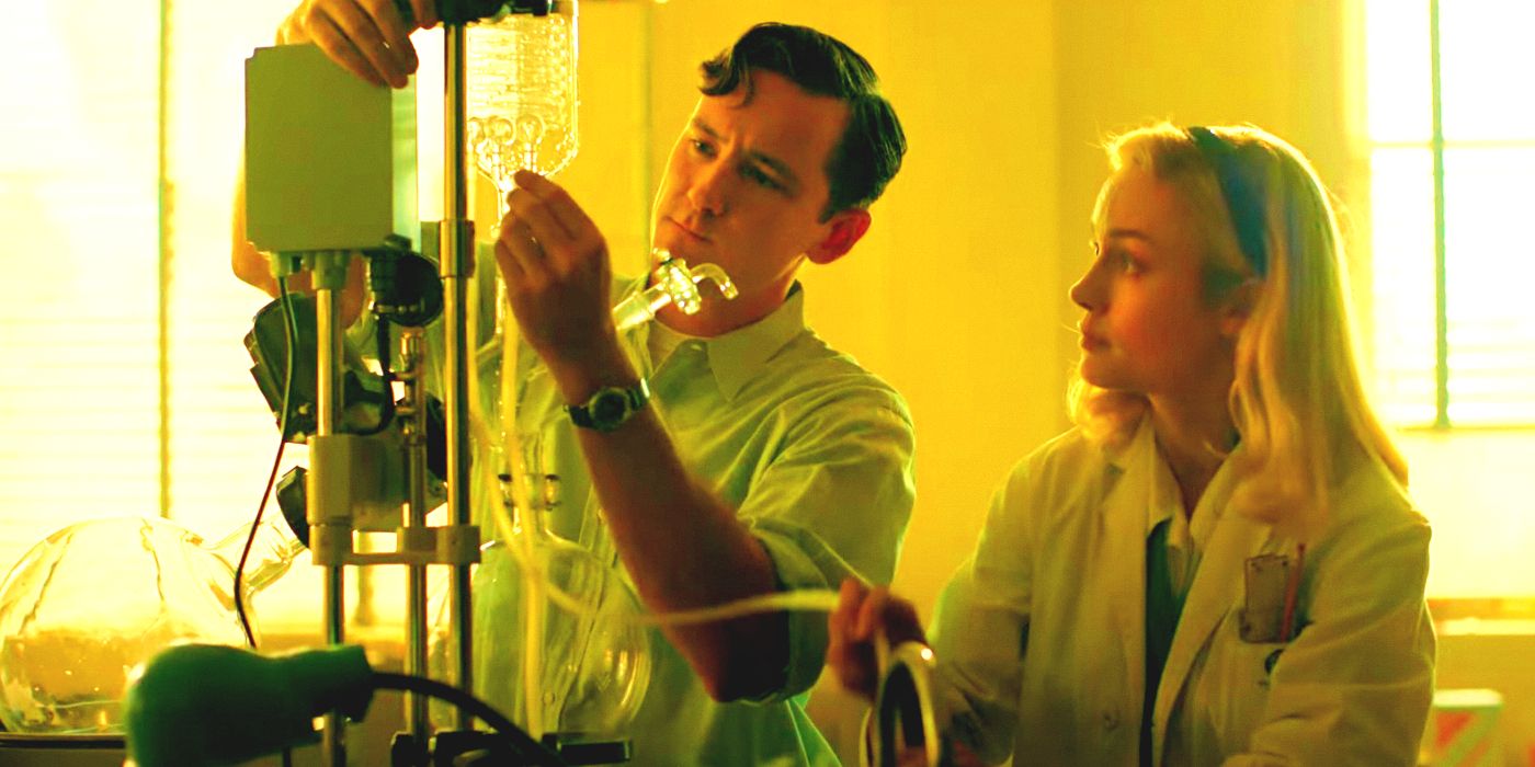 Lewis Pullman como Calvin Evans y Brie Larson como Elizabeth Zott en Lecciones de química Editado.jpg