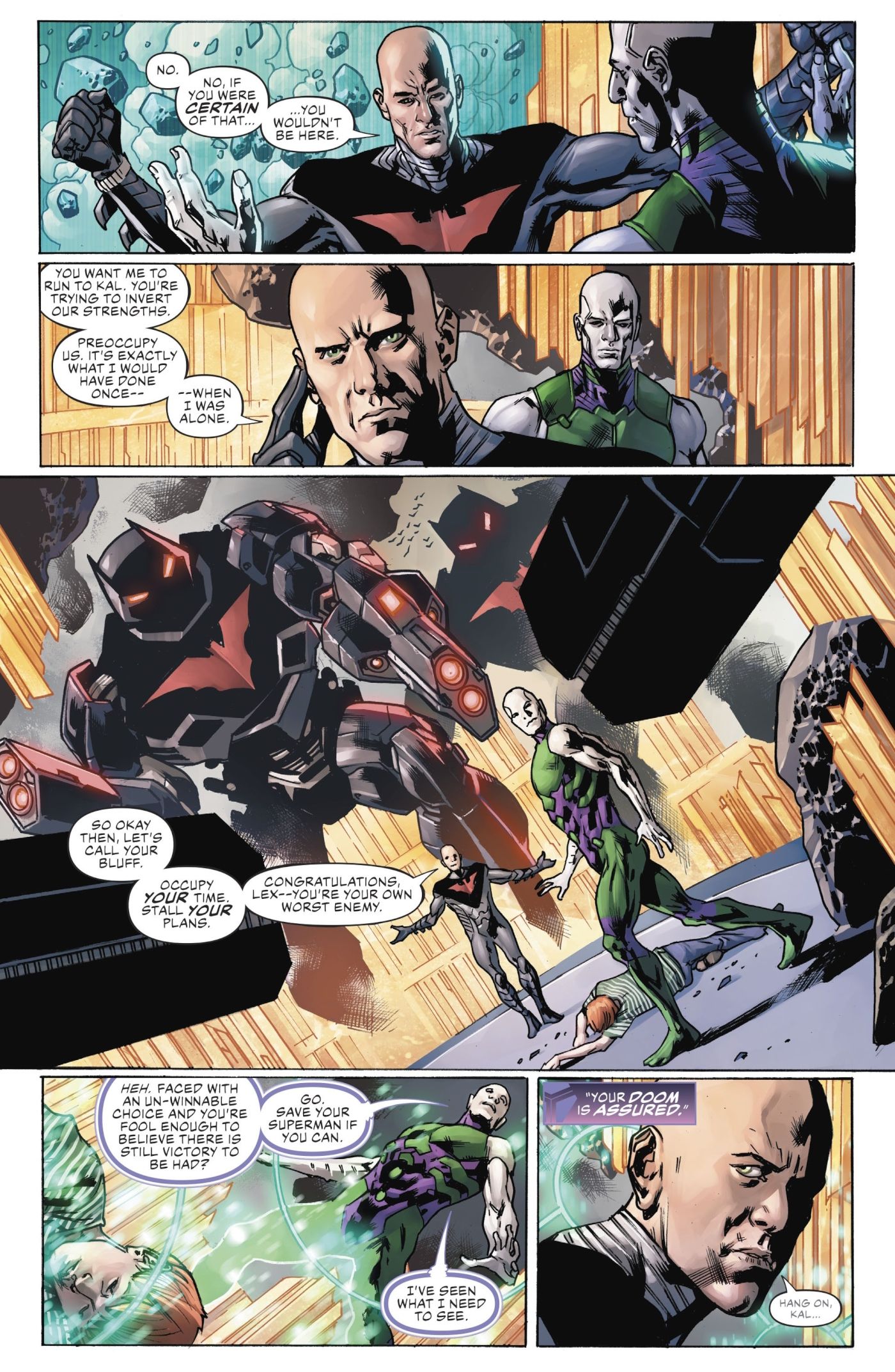 Year of the Villain #1, Multiverse-traveling Lex Luthor confronts his Batman counterpart