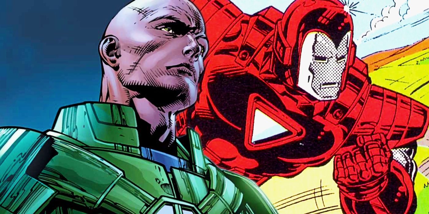 Lex Luthor in power armor and Iron Man in Silver Centurion armor