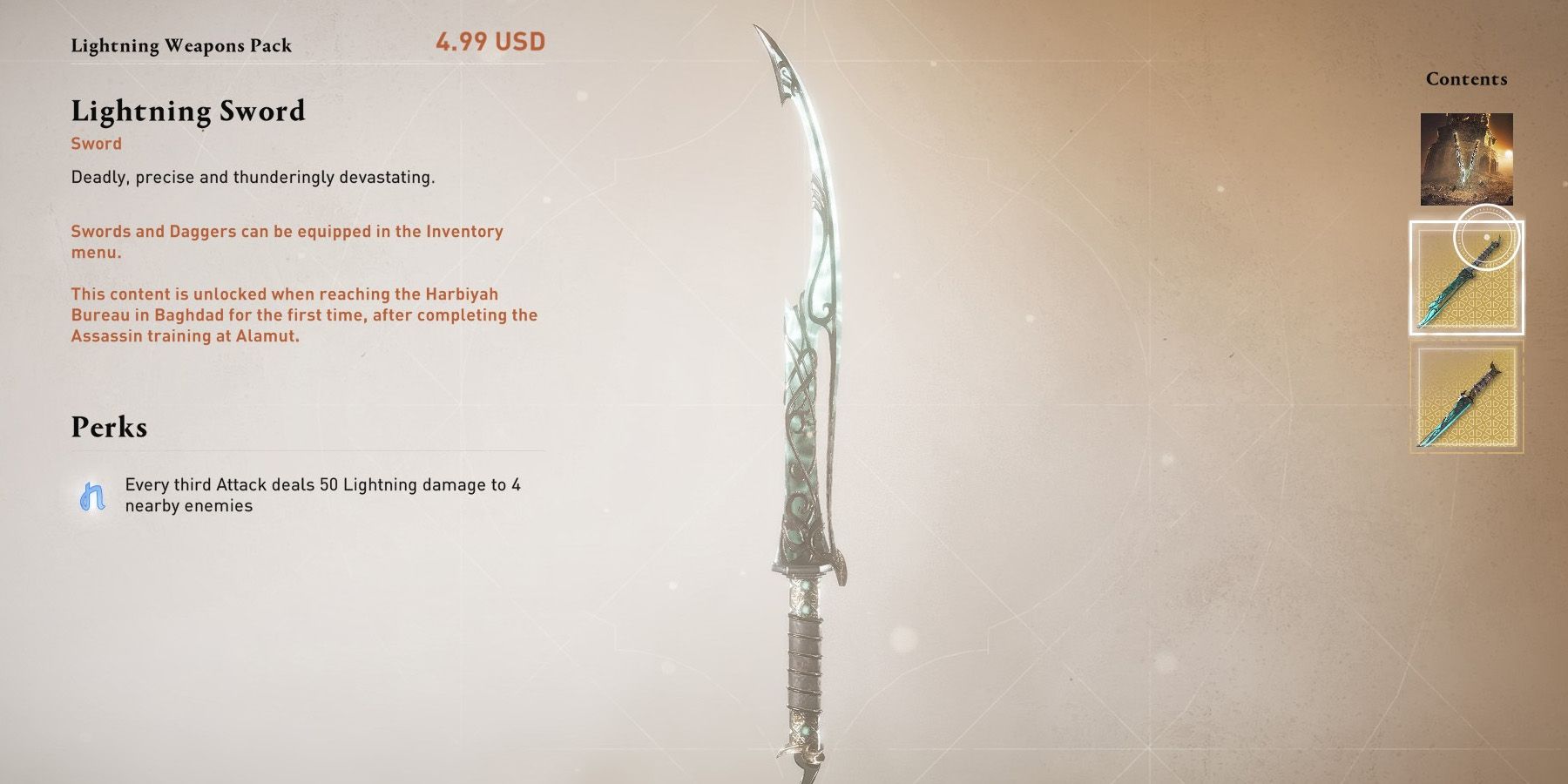 Intricately designed glowing Lightning Sword in Assassin&rsquo;s Creed Mirage