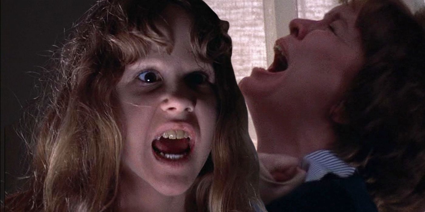 Linda Blair as Possessed Regan with Ellen Burstyn as Screaming Chris MacNeil in the Exorcist