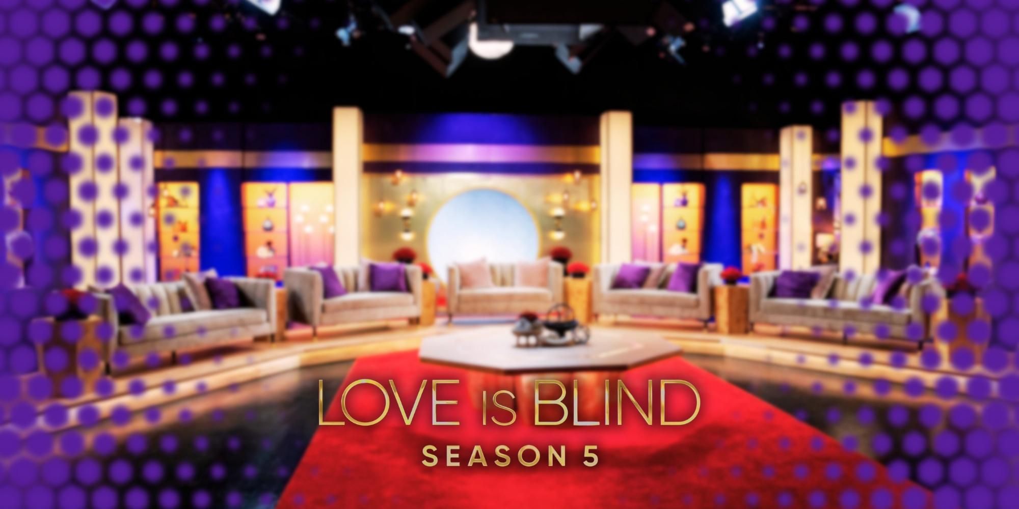 Love Is Blind Season 5 couches with logo
