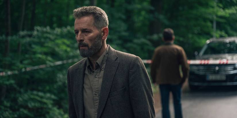 A detective investigates a crime scene in Loving Adults