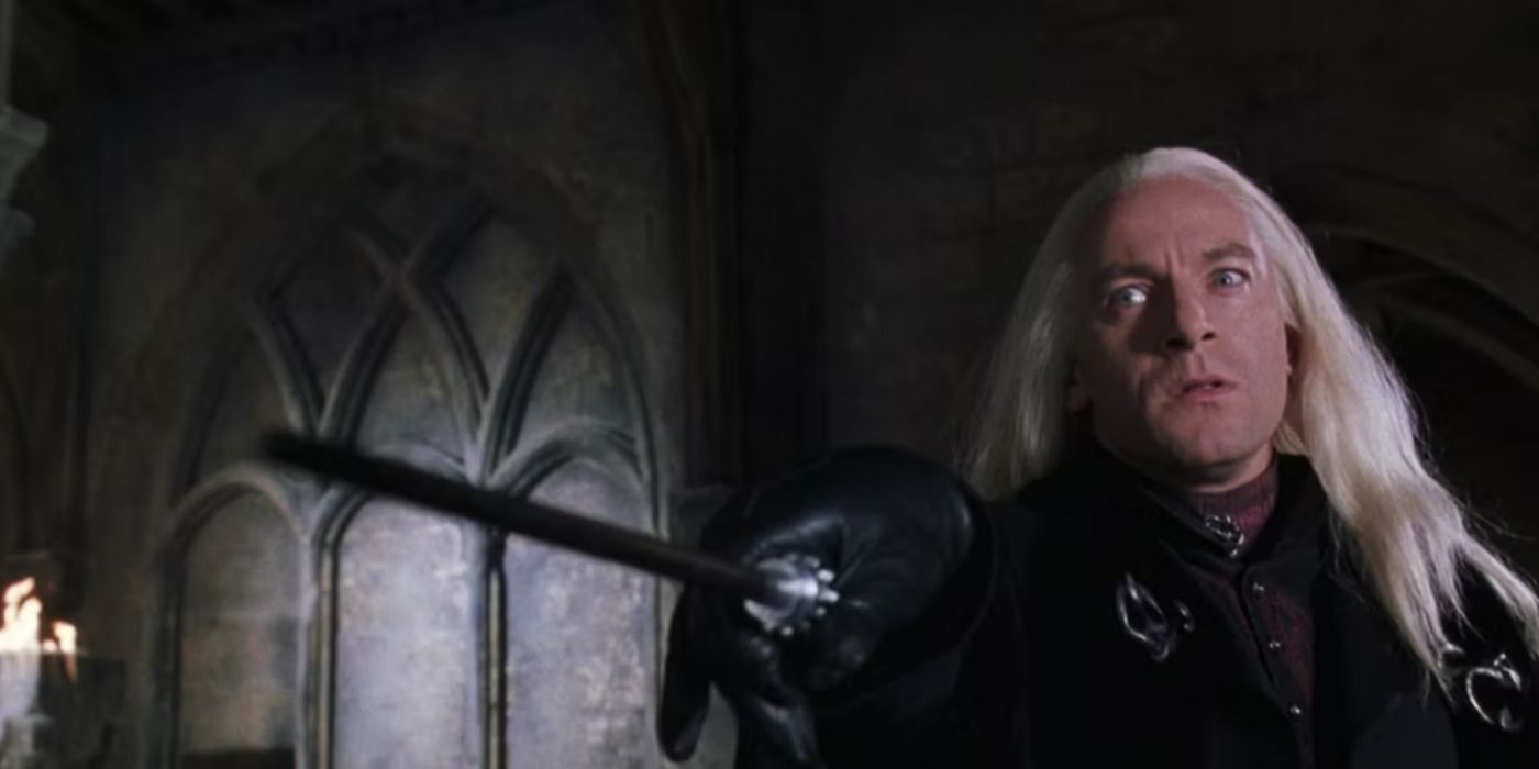 Lucius Malfoy with his wand.