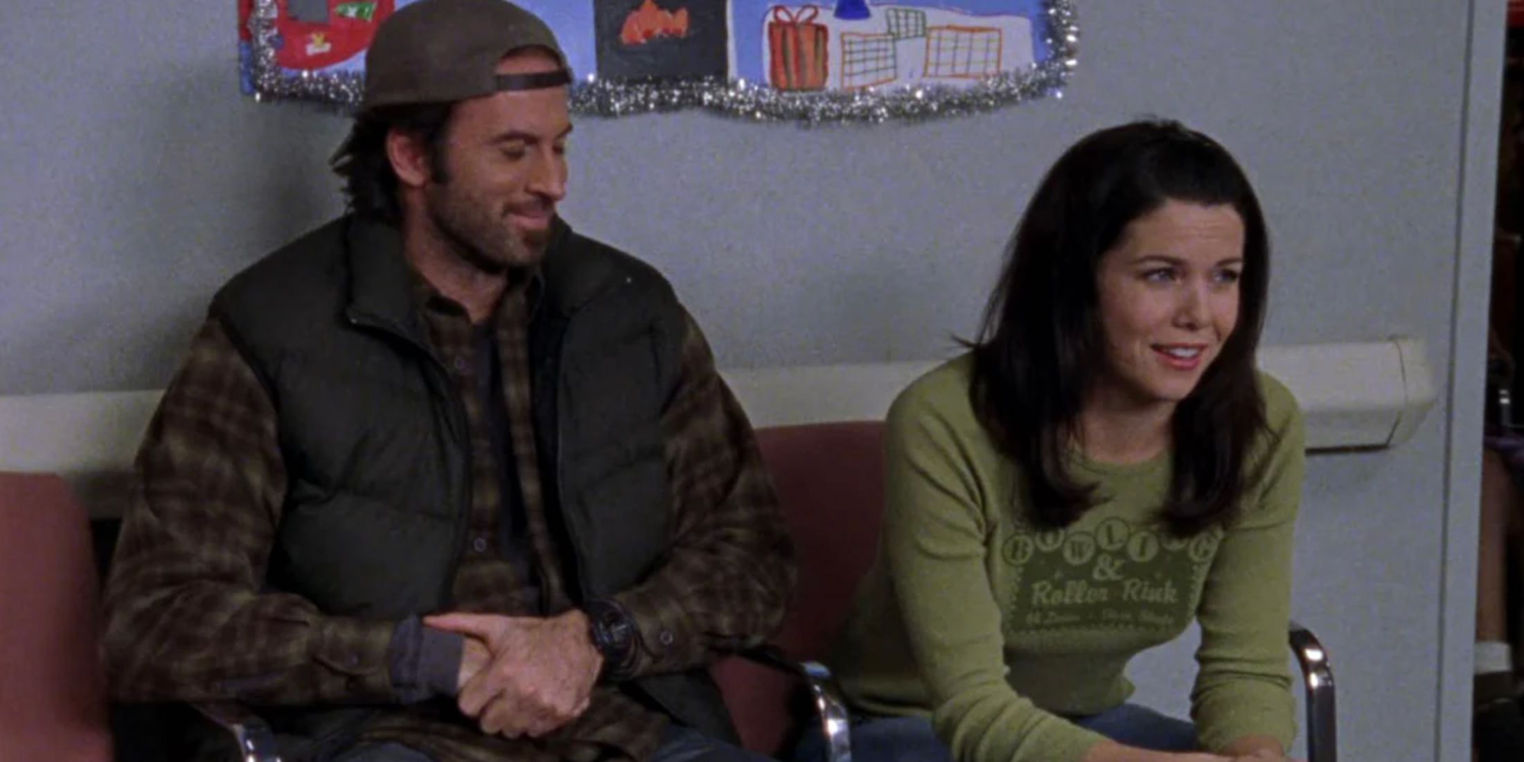 Luke and Lorelai in a hospital waiting room in Gilmore Girls