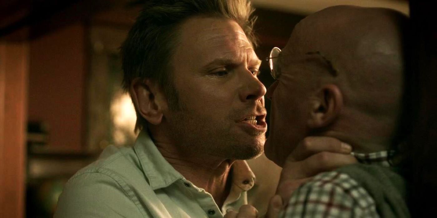 Mark Pellegrino as Nick in Supernatural strangling someone and gritting his teeth