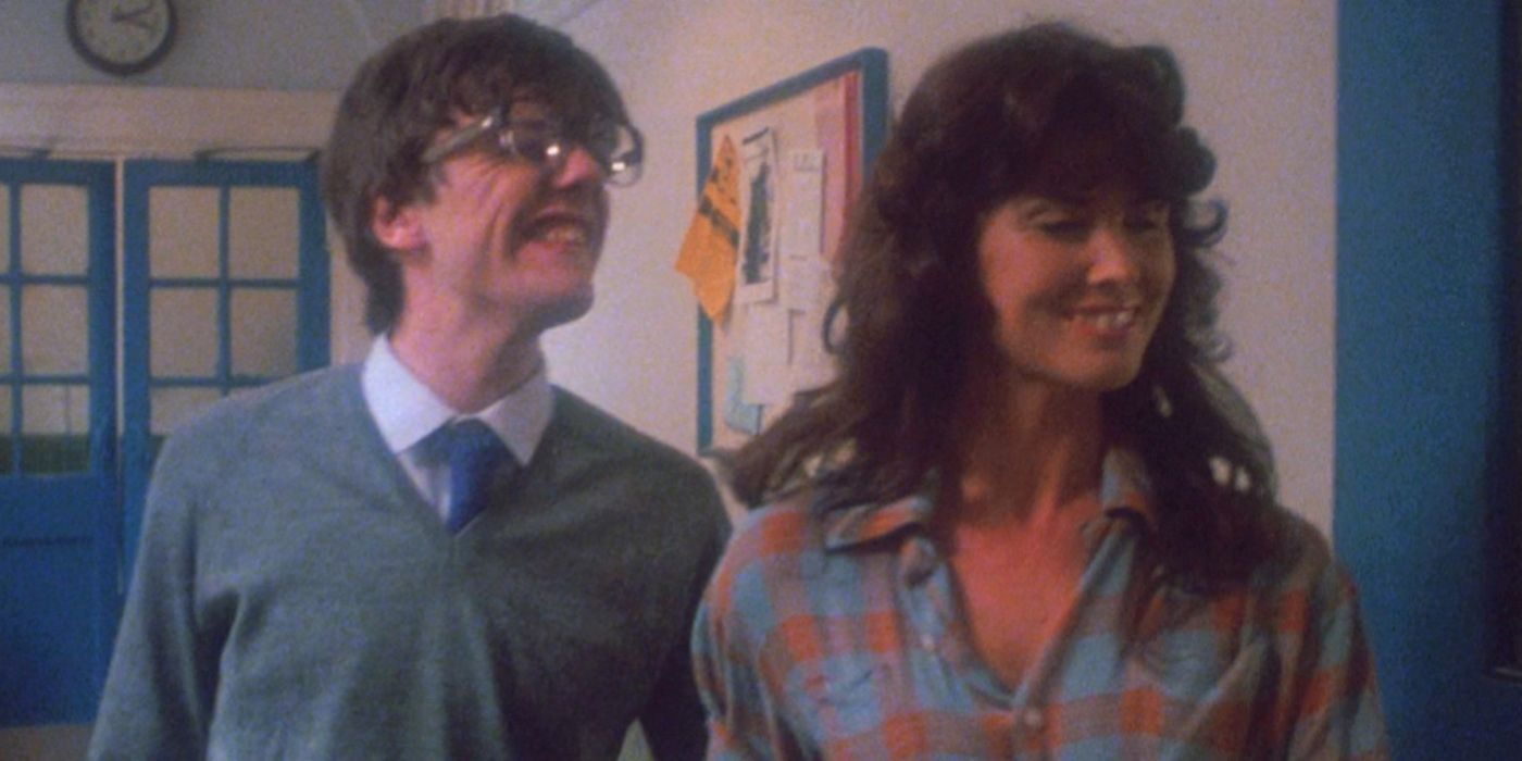 Marty is led down to the hallway by a glamorous classmate in Slaughter High