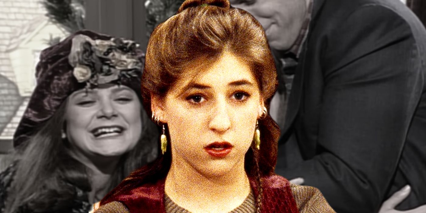 Mayim Bialik as Blossom Looking Shocked in Front of the SNL Blossom Sketch in Black and White
