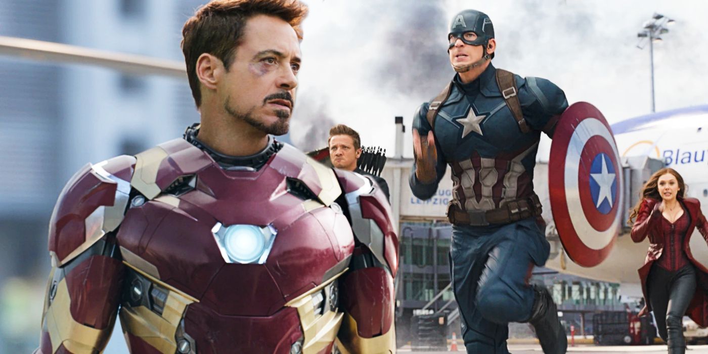 MCU Iron Man looking at Captain America in Civil War