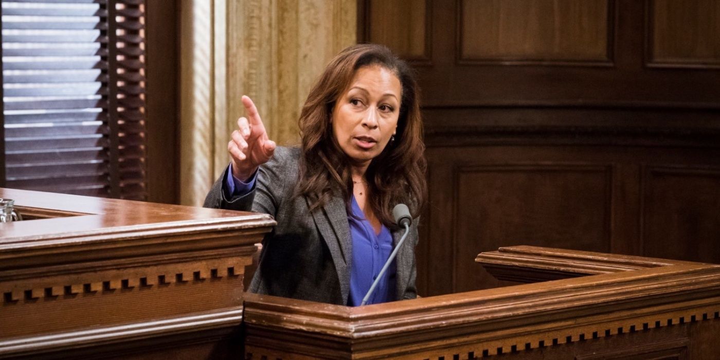 Melinda testifying in Law & Order: SVU Pathological.