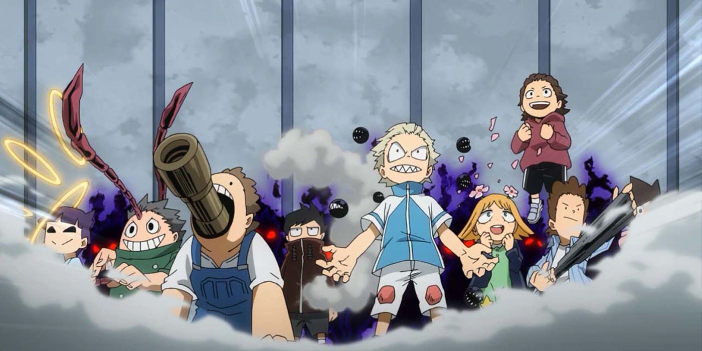 My Hero Academia: the young kids showing off their Quirks.
