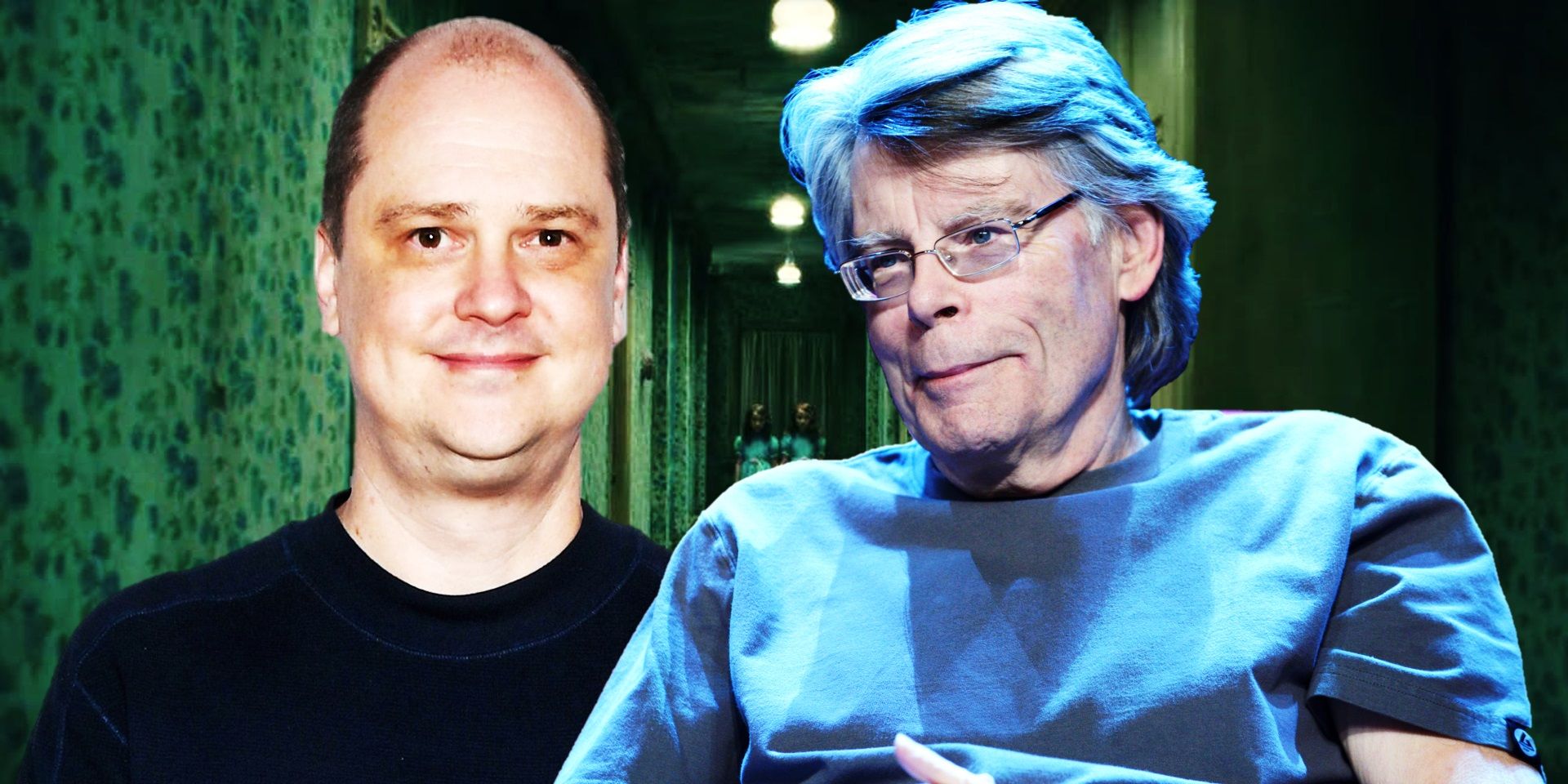 Mike Flanagan and Stephen King against a Doctor Sleep background