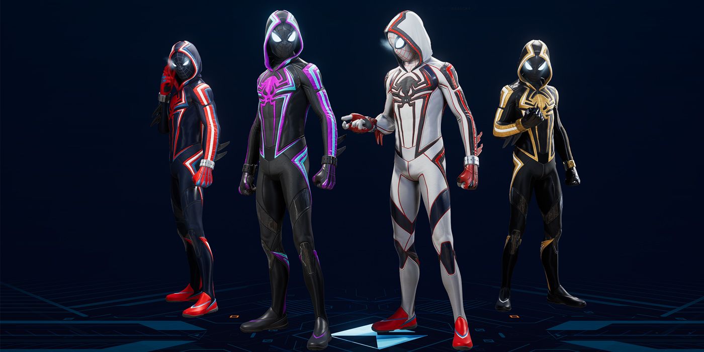 The Miles Morales 2099 suit and its variants from Marvel's Spider-Man 2