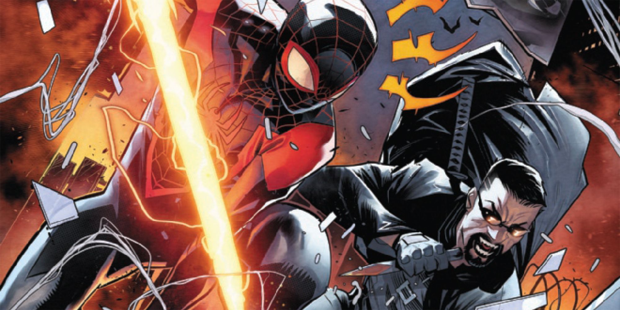Miles Morales Spider-Man and Blade attacking vampires