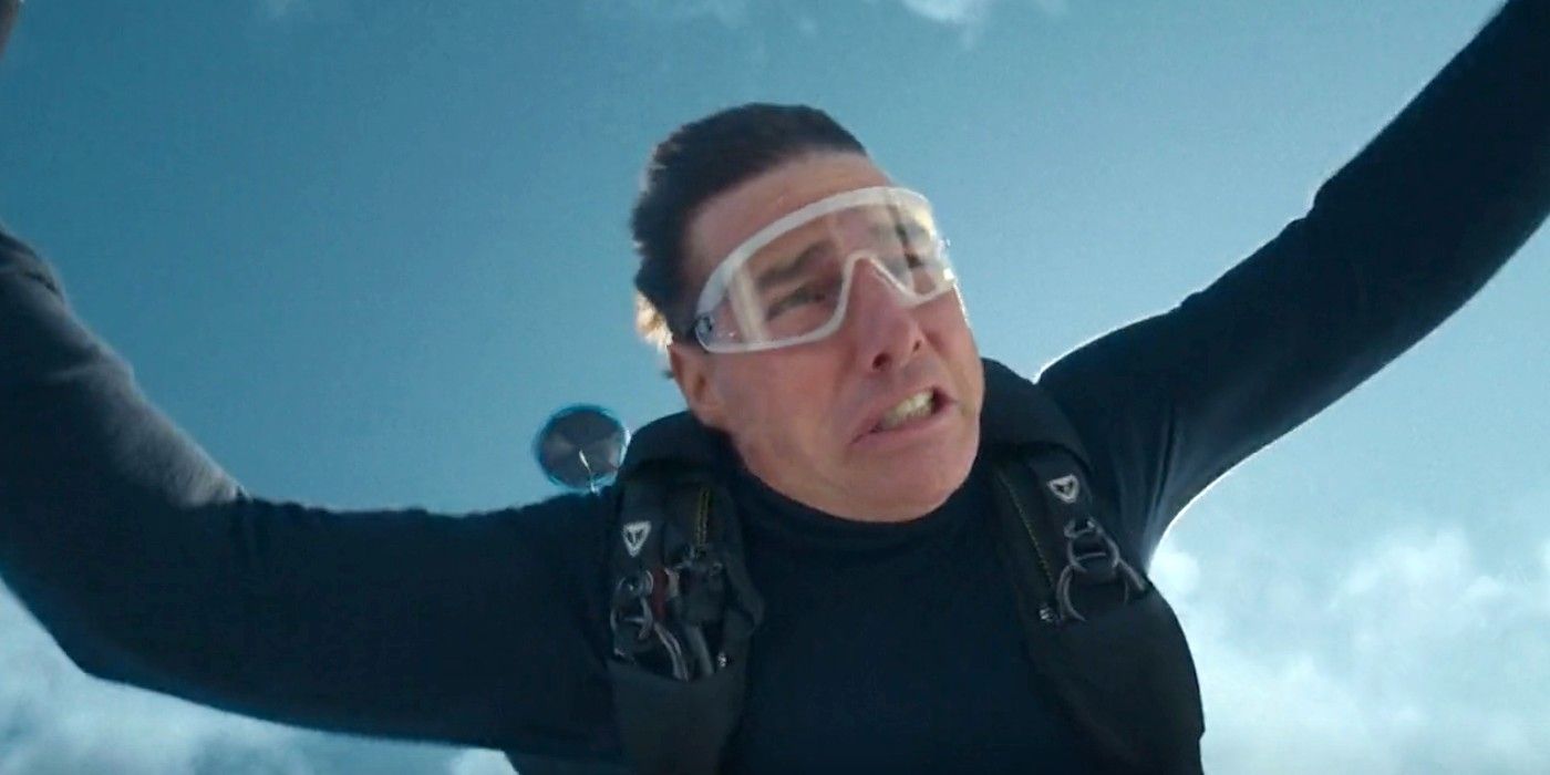 Ethan Hunt (Tom Cruise) skydiving in Mission: Impossible – Dead Reckoning Part One