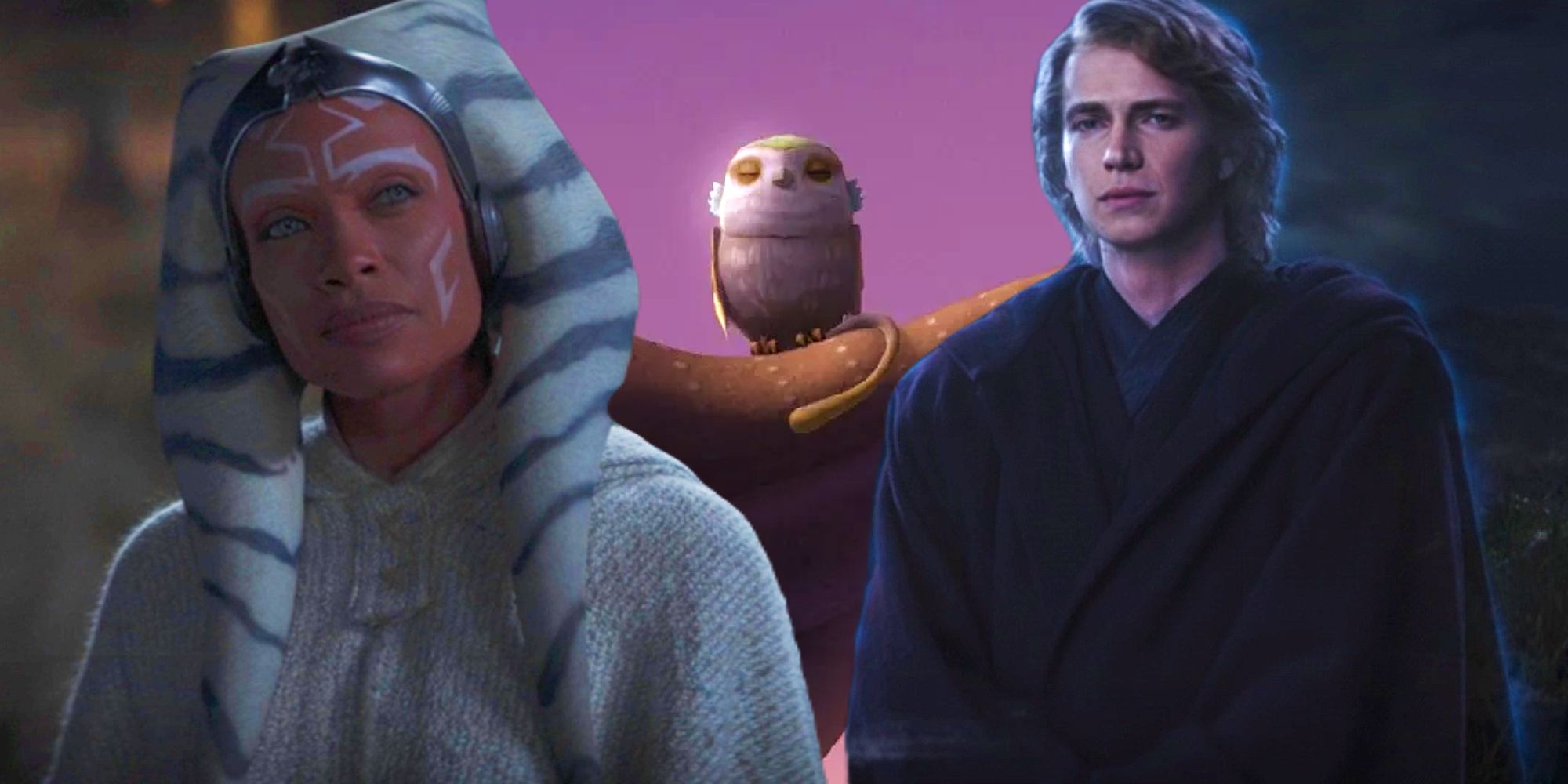 Morai from Star Wars Rebels between Anakin&rsquo;s Force ghost and Ahsoka in Ahsoka&rsquo;s ending