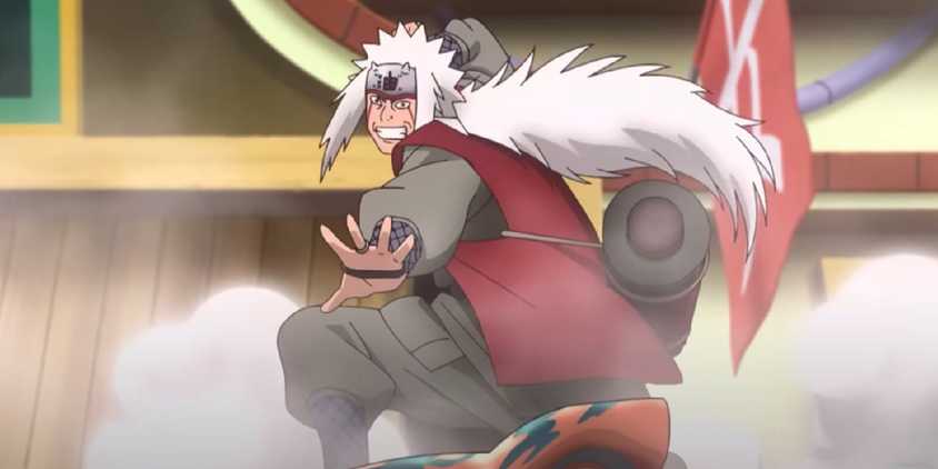 Naruto's Jiraiya Atop a Toad, sowcasing his flashy abilities.