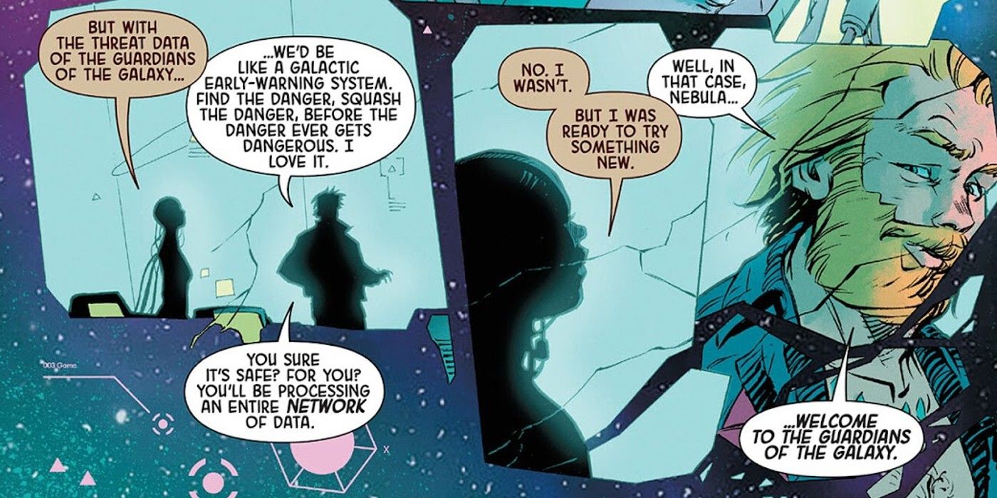 Nebula joins the Guardians of the Galaxy, flashback panels from Guardians of the Galaxy #6