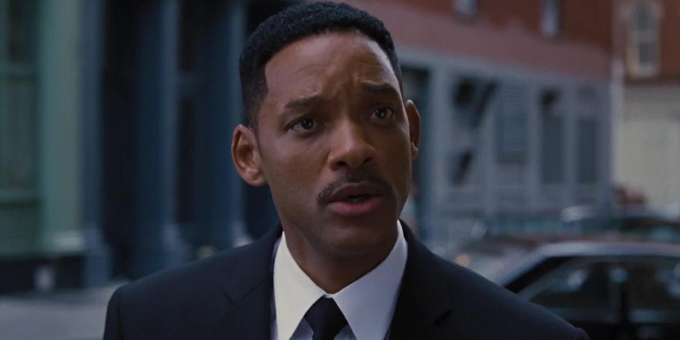 Will Smith as J looking surprised in Men in Black 3