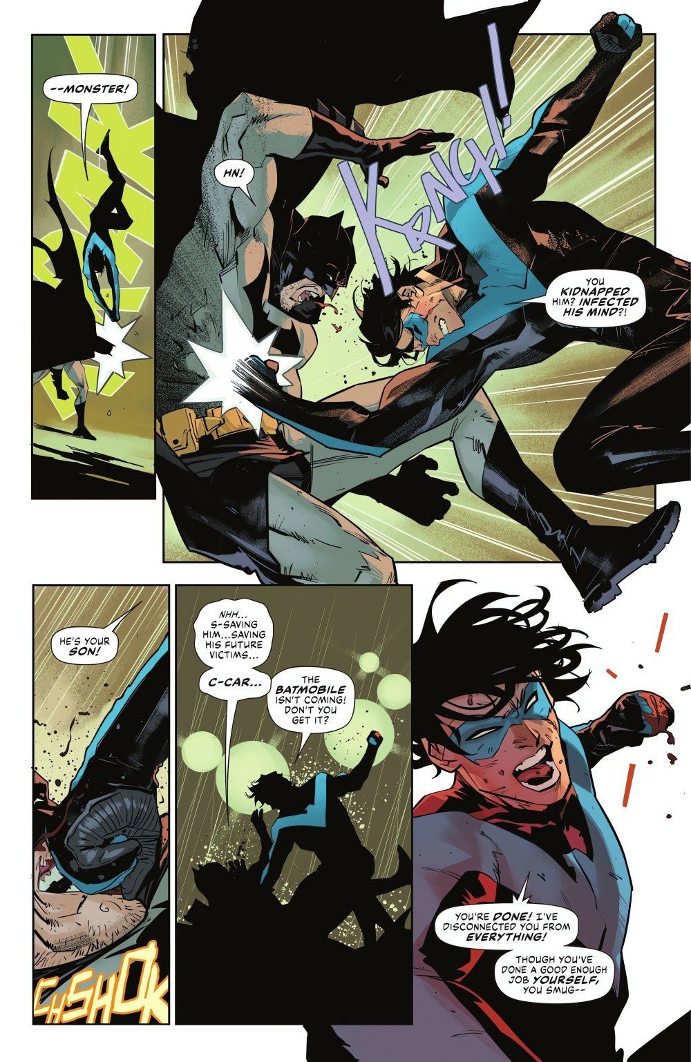 Painéis de Batman #138, Asa Noturna derrotando Batman em uma briga de rua