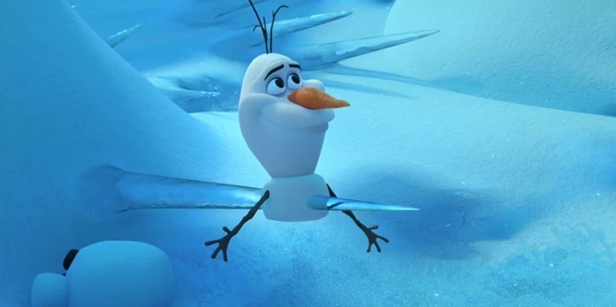 Olaf impaled by an icicle in Frozen