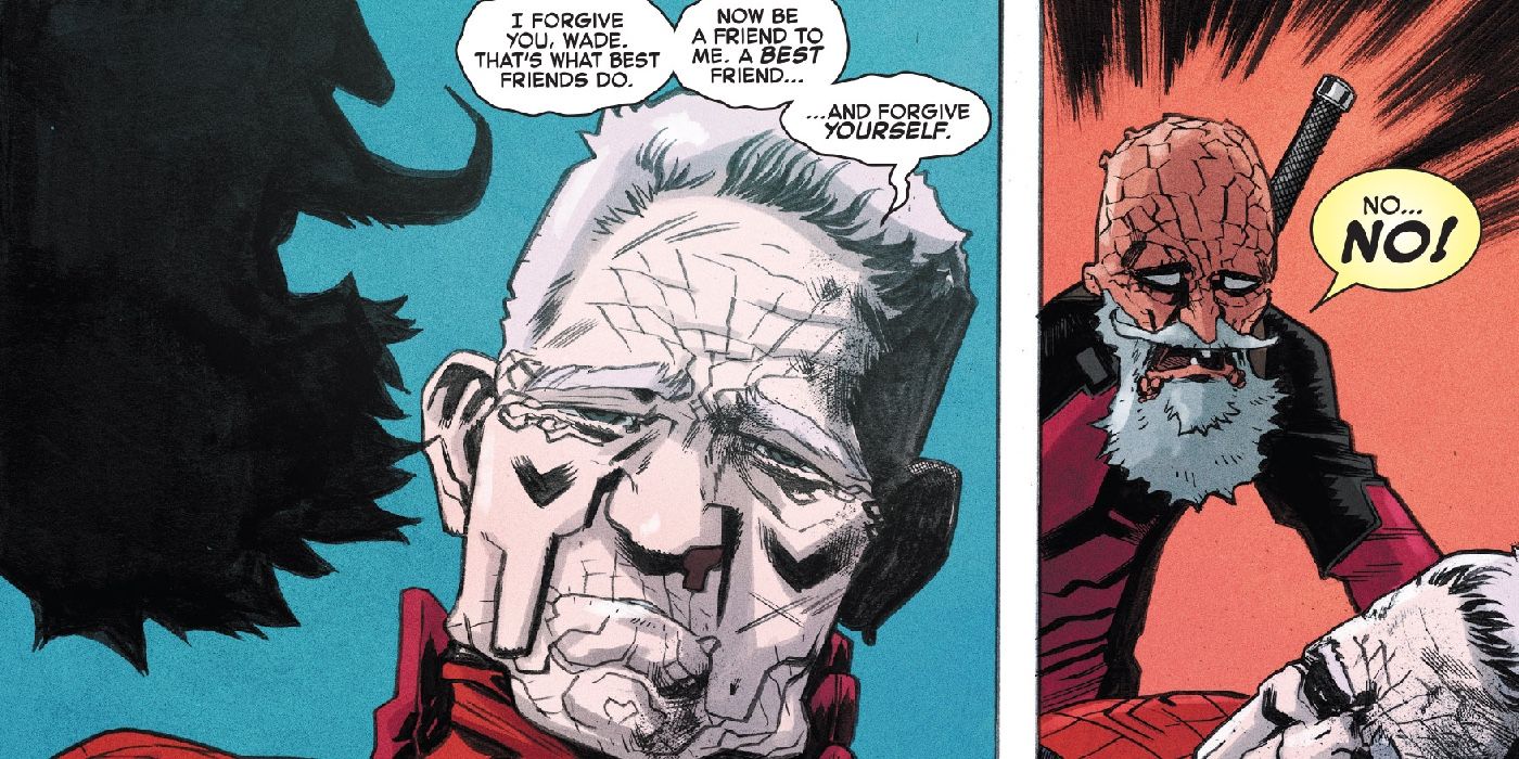 Old Peter Parker consoles Deadpool while almost dying