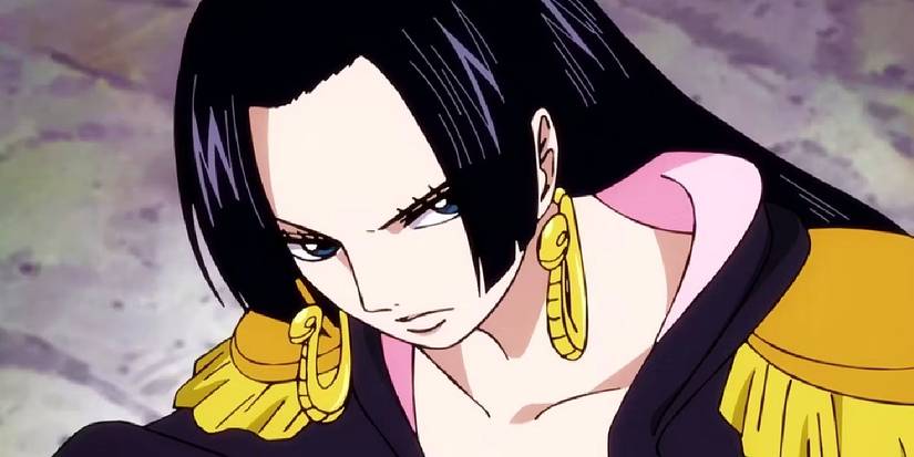 boa hancock from one piece looking up while frowning