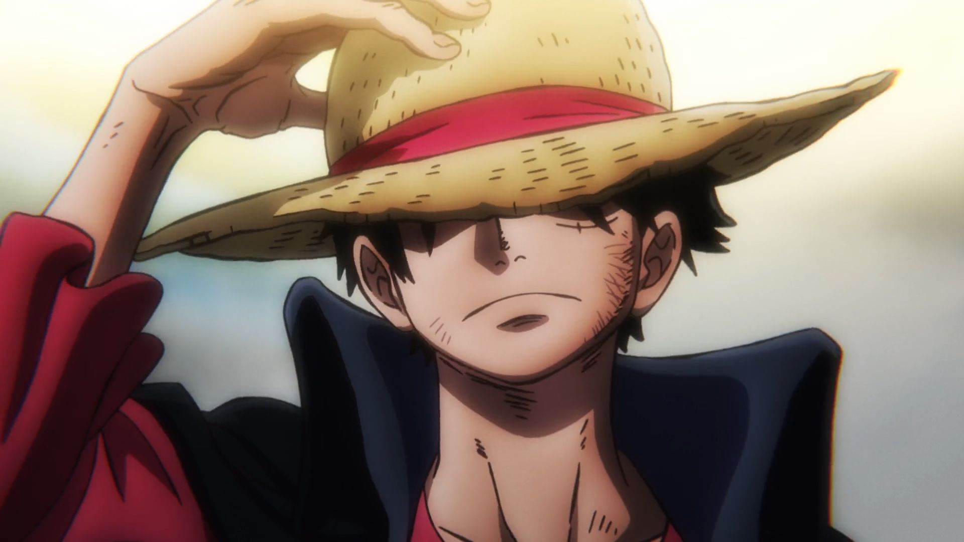 One Piece Luffy putting on his Straw Hat