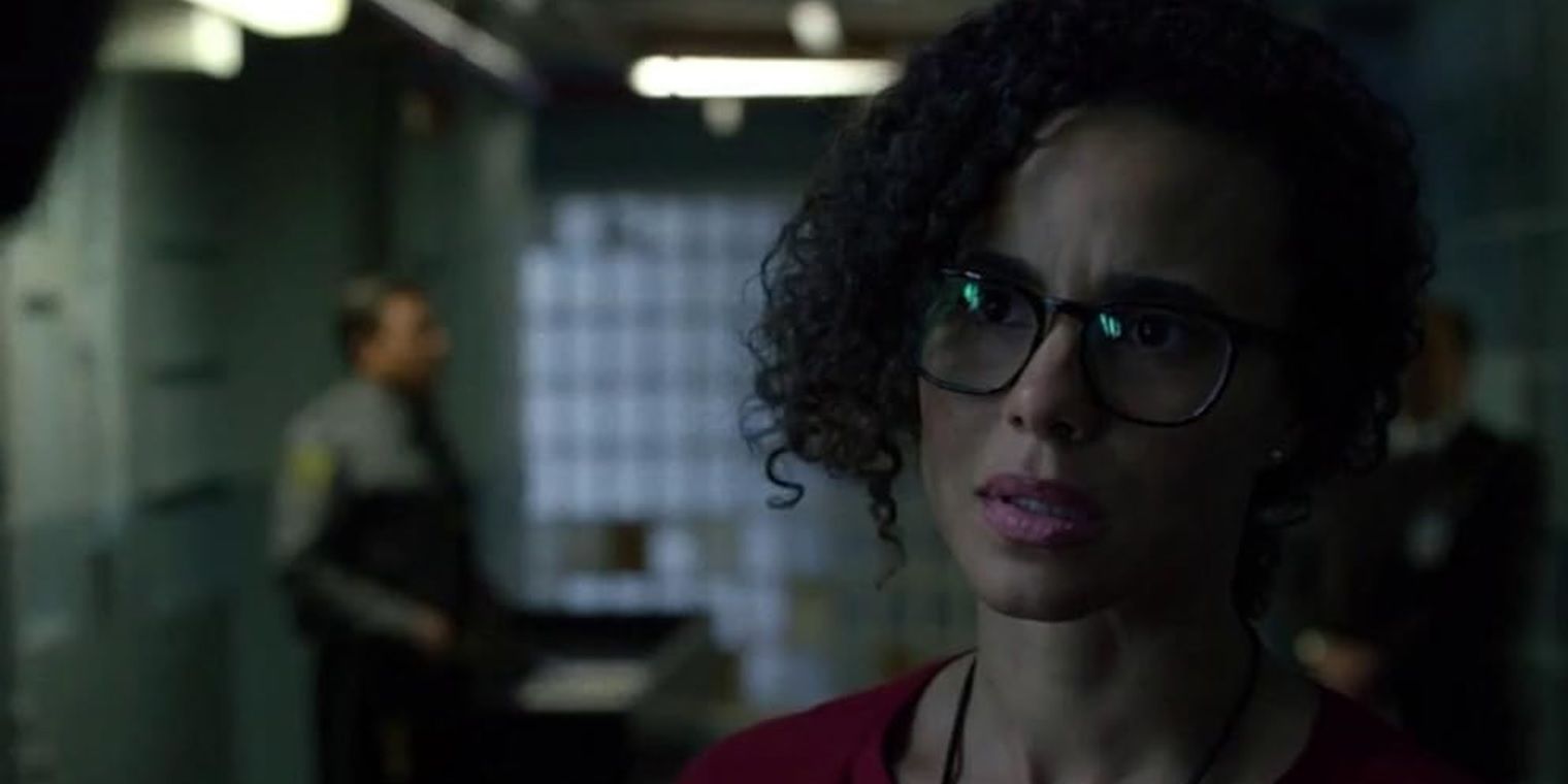 Parisa Fitz-Henley looking confused in Luke Cage