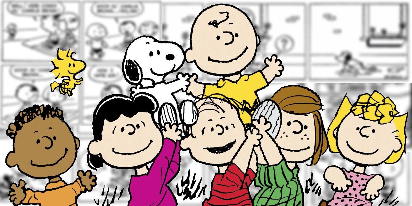 Featured Image: Peanuts gang holding Charlie Brown and Snoopy up in the air like champions
