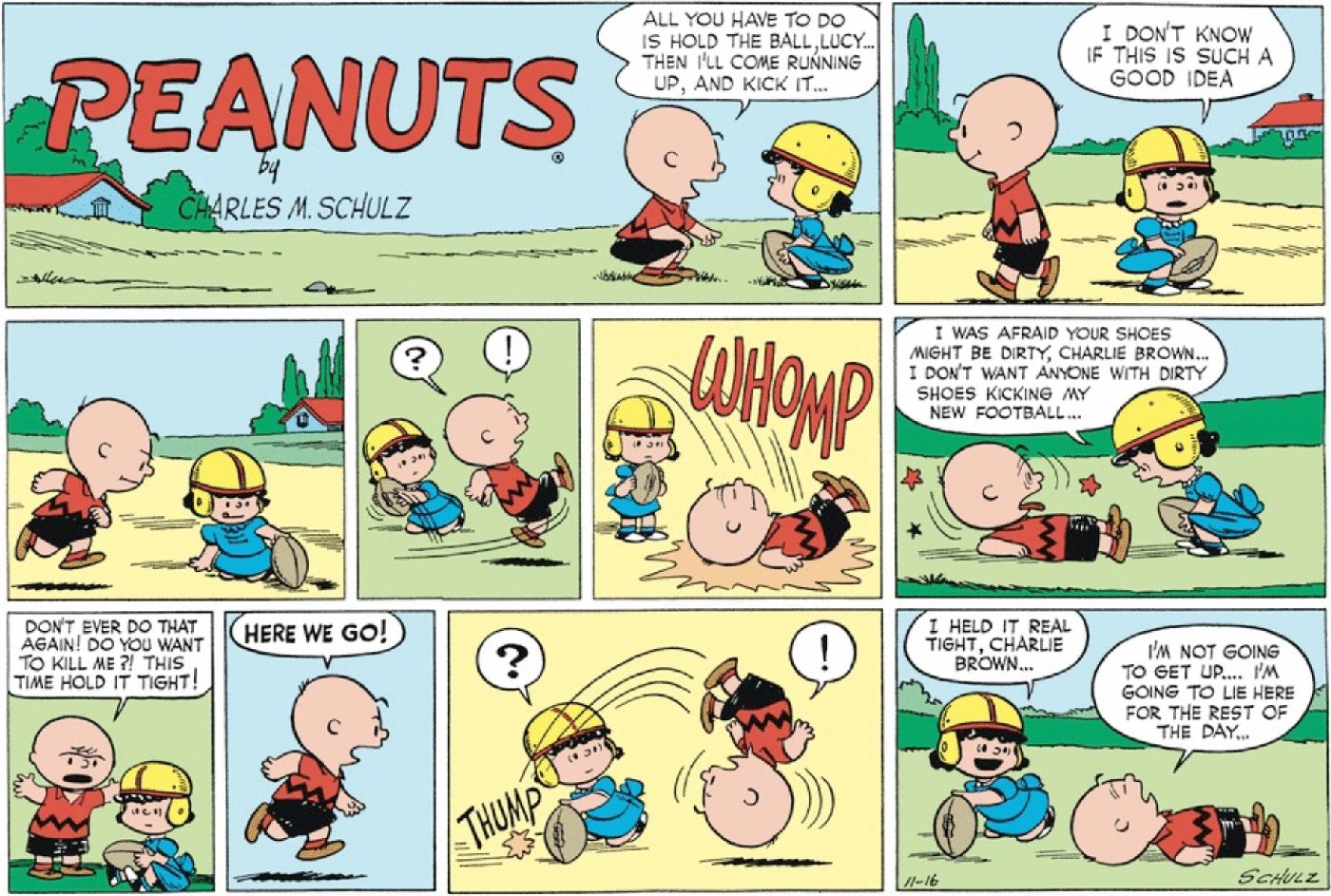 Peanuts Lucy Charlie Brown first ever football gag