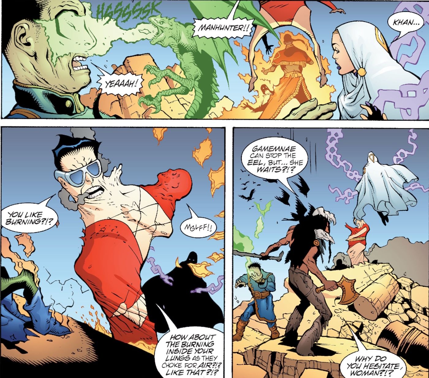 Plastic Man uses himself to suffocate one of his enemies in JLA #74