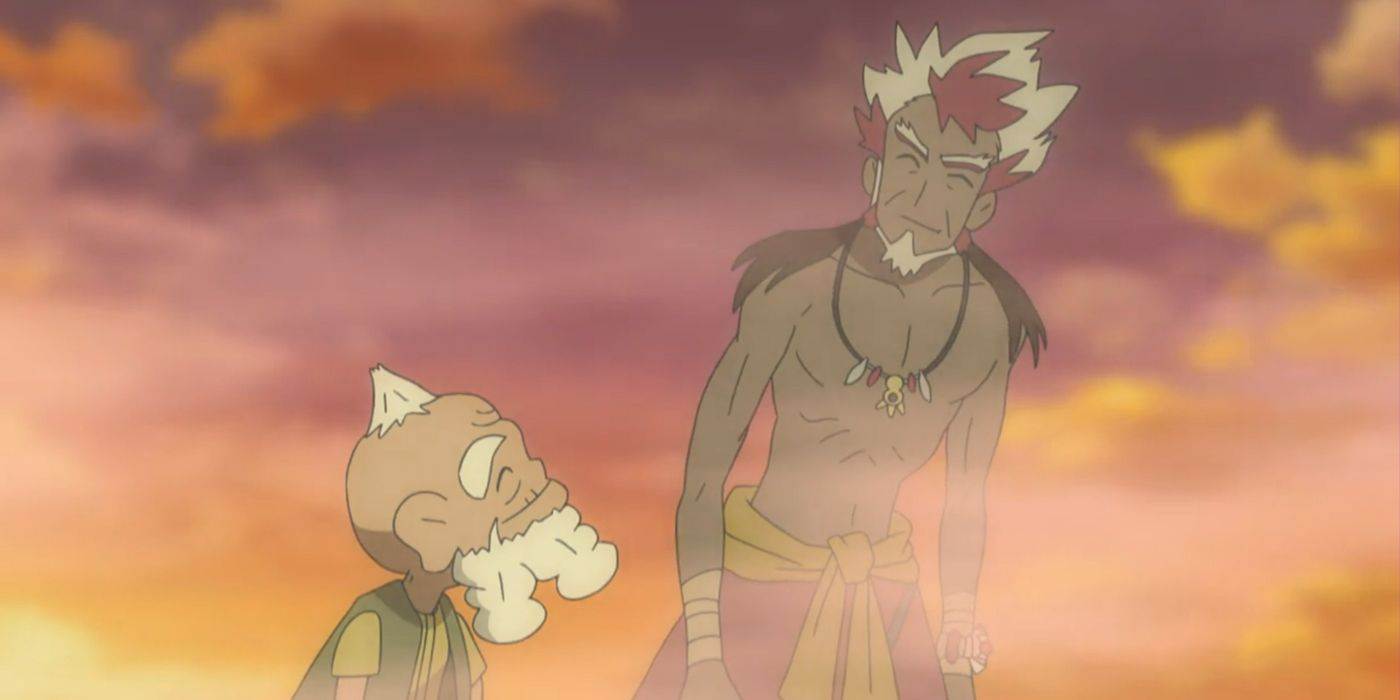 Pokemon: The ghosts of Kiawe and Hapu's Grandfathers look on.