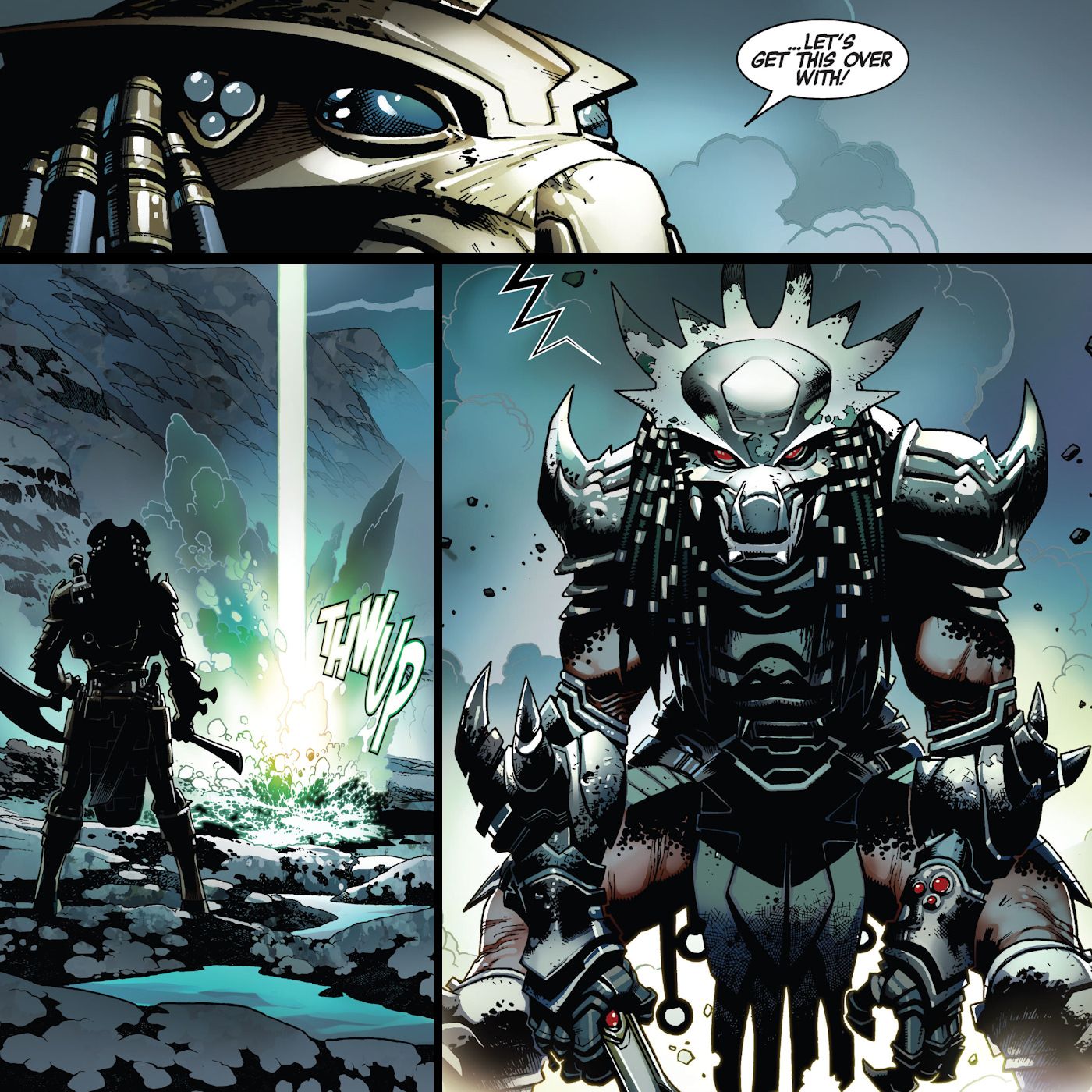 Predator in Samurai Armor Attacks Theta in Marvel Comic