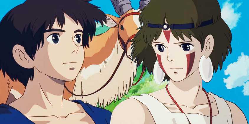 Prince Ashitaka and San in Princess Mononoke's ending