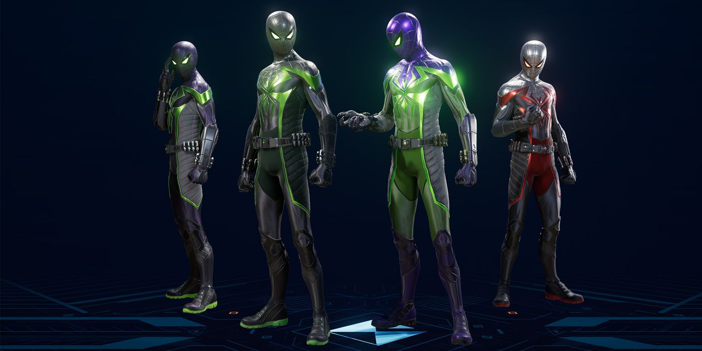 Miles' Purple Reign suit and its variants in Marvel's Spider-Man 2