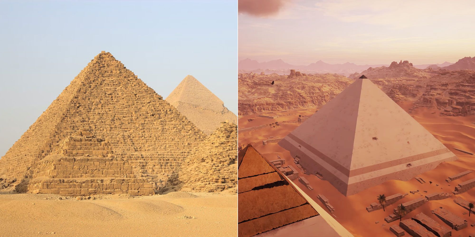 Pyramids Of Giza real world picture vs Assassins Creed.