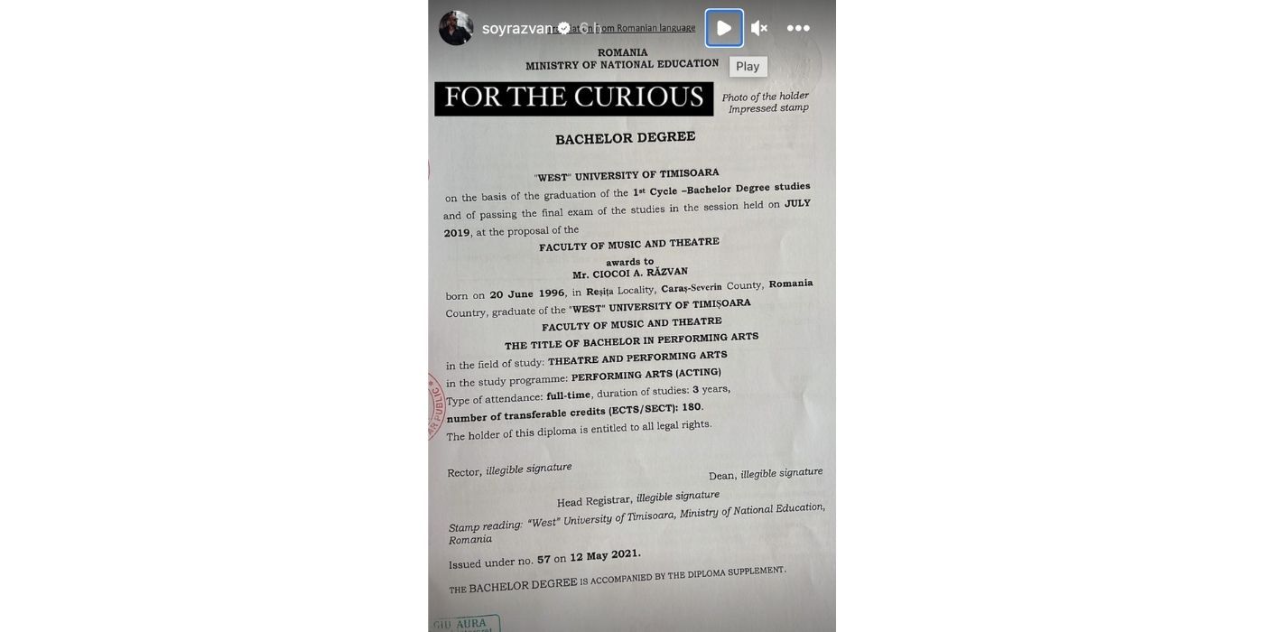 90 Day Fiance star Razvan Ciocoi&rsquo;s Instagram Story about his degree