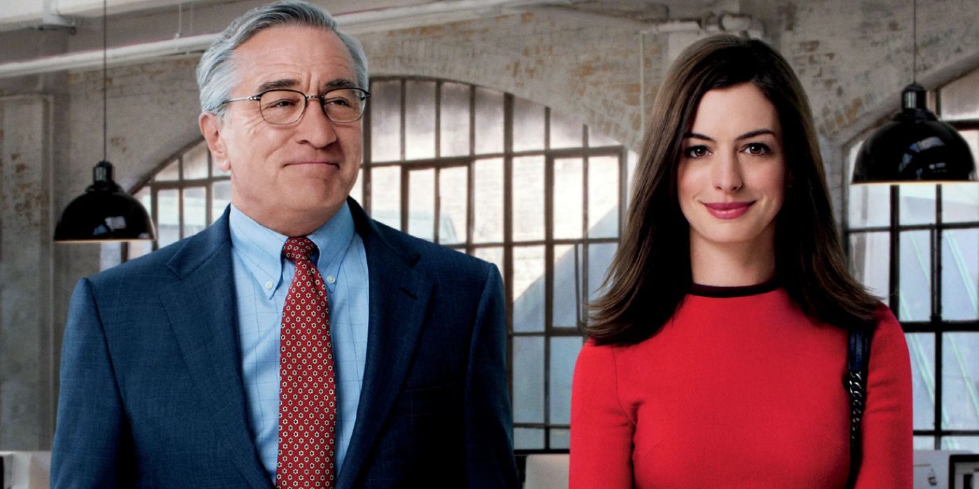 Rebert De Niro and Anne Hathaway standing next to each other in The Intern.