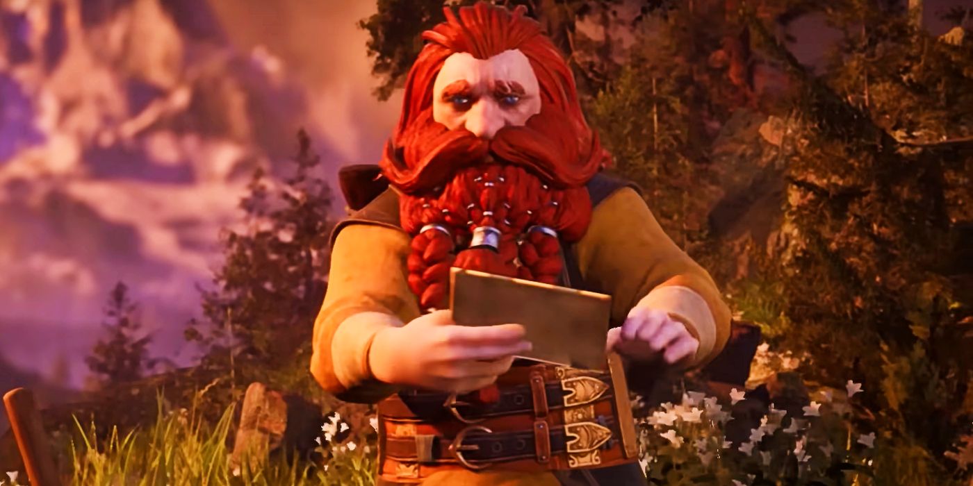 Red haired dwarf stands holding a letter in Lord of the Rings Return to Moria