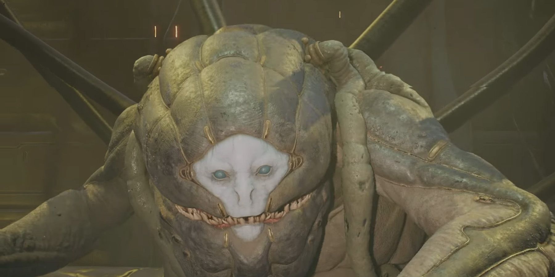 Disturbing creature Tal&rsquo;Ratha starting to open a wide toothy maw in Remnant 2.