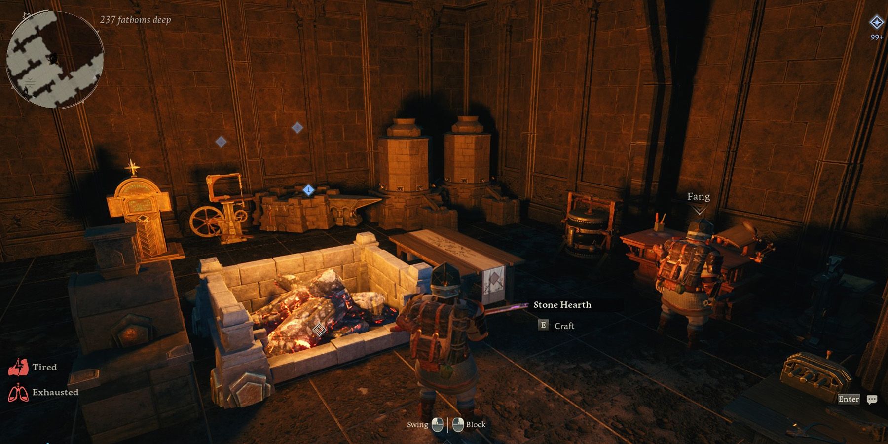 A dwarf standing next to a heart in The Lord of the Rings: Return to Moria.