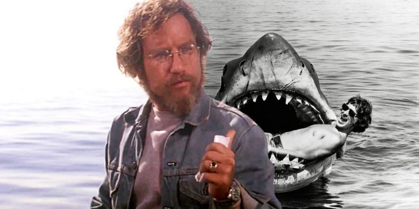 Custom image of Richard Dreyfuss as Hooper juxtaposed with Steven Spielberg in the mouth of Jaws.