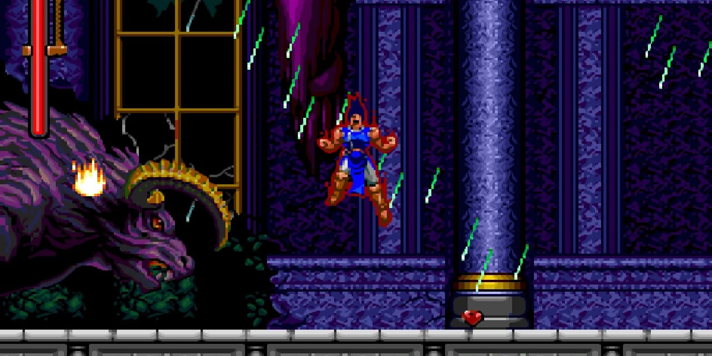 Richter Belmont performs hydro storm in Castlevania: Rondo of Blood.
