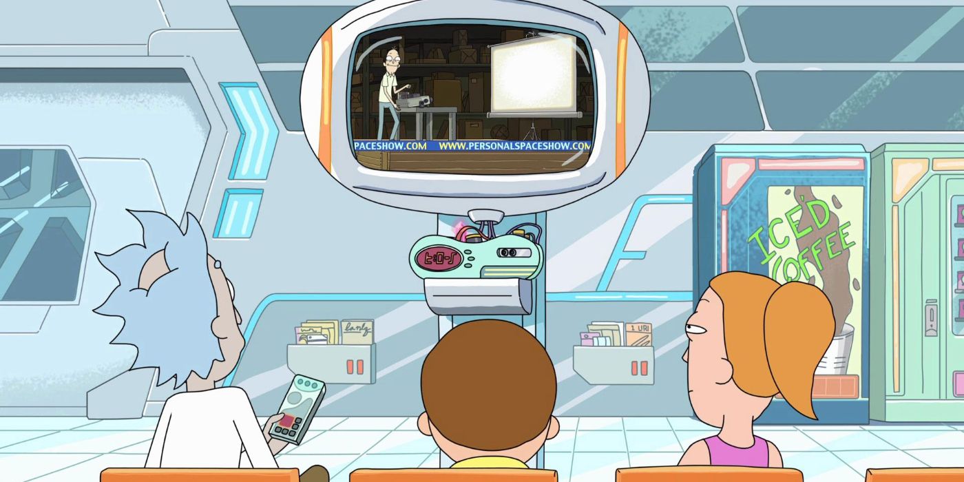 Rick, Morty, and Sommer watching interdimensional cable