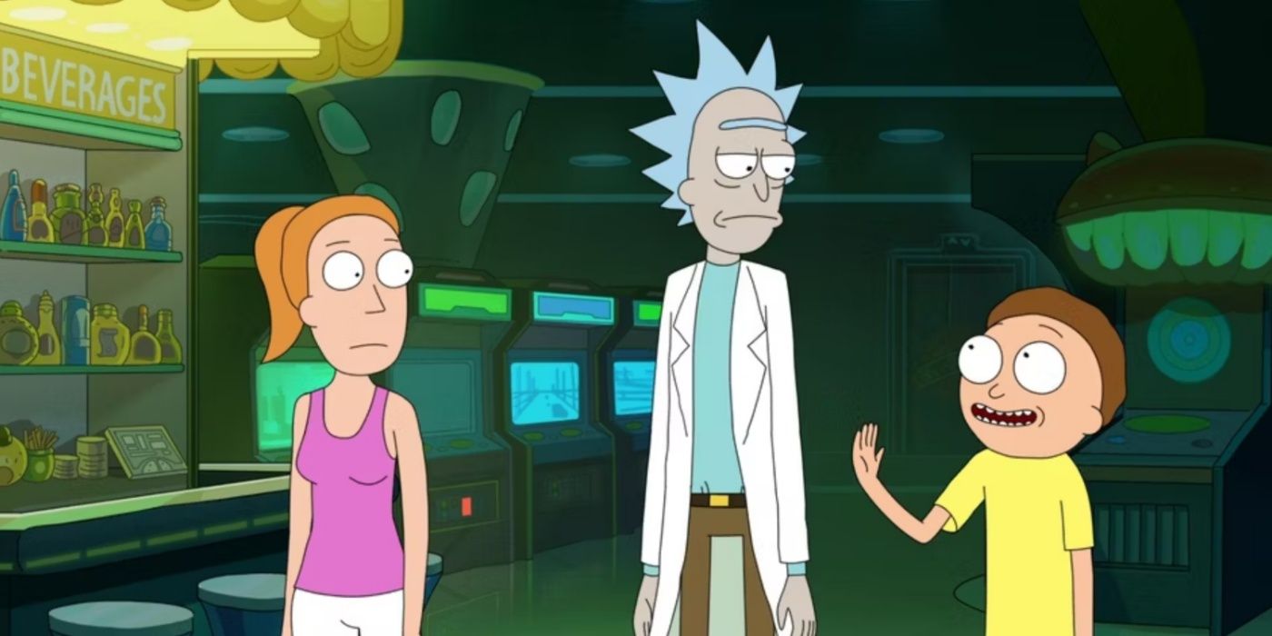 Rick Sanchez with Morty and Summer.