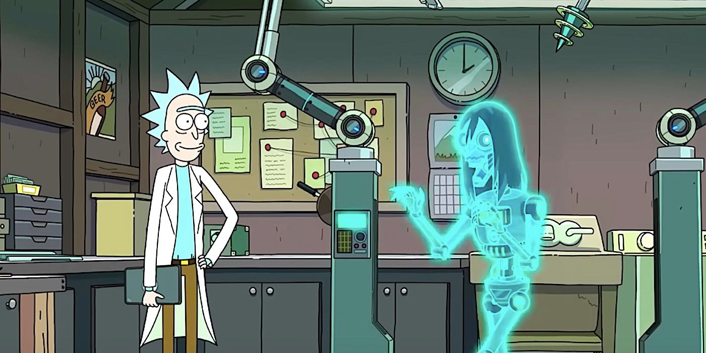 Rick smiles at his robot ghost in Rick and Morty season 7 trailer