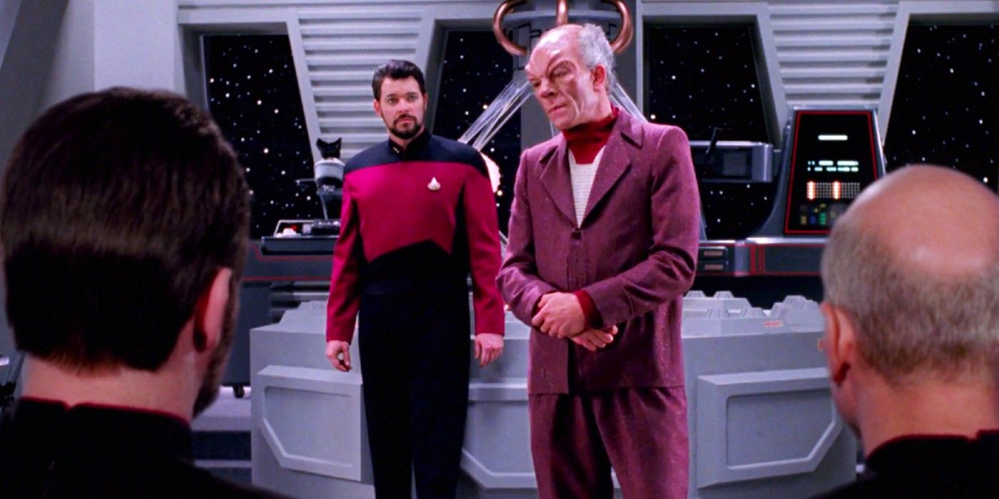 Riker, Picard, and Apgar from the Star Trek: TNG episode 
